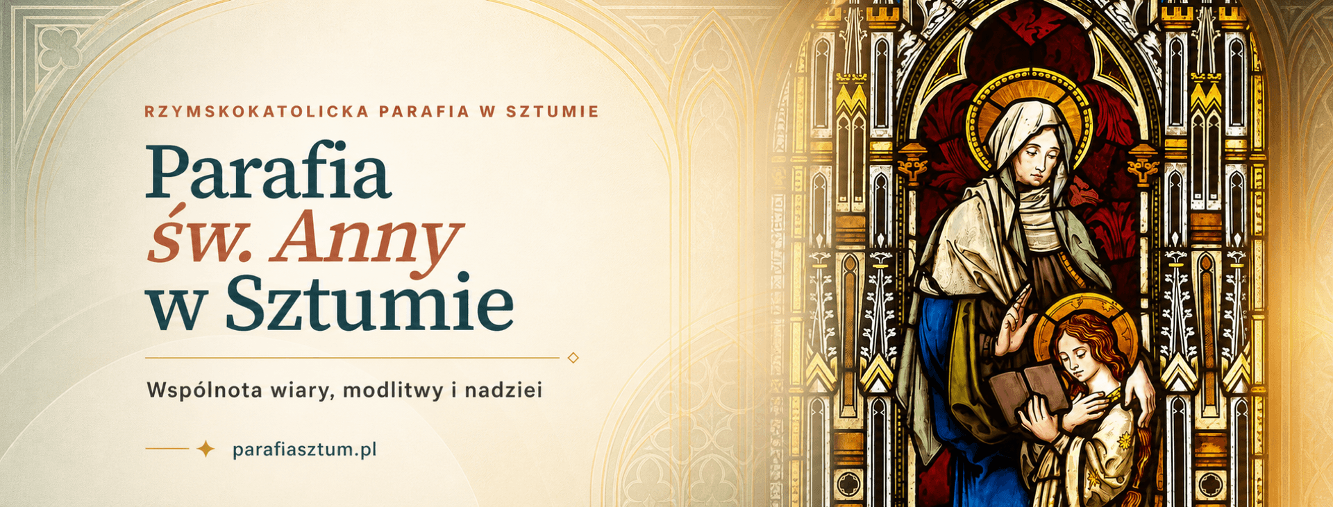 Witraż z kościoła św. Anny w Sztumie przedstawiający św. Annę nauczającą młodą Maryję