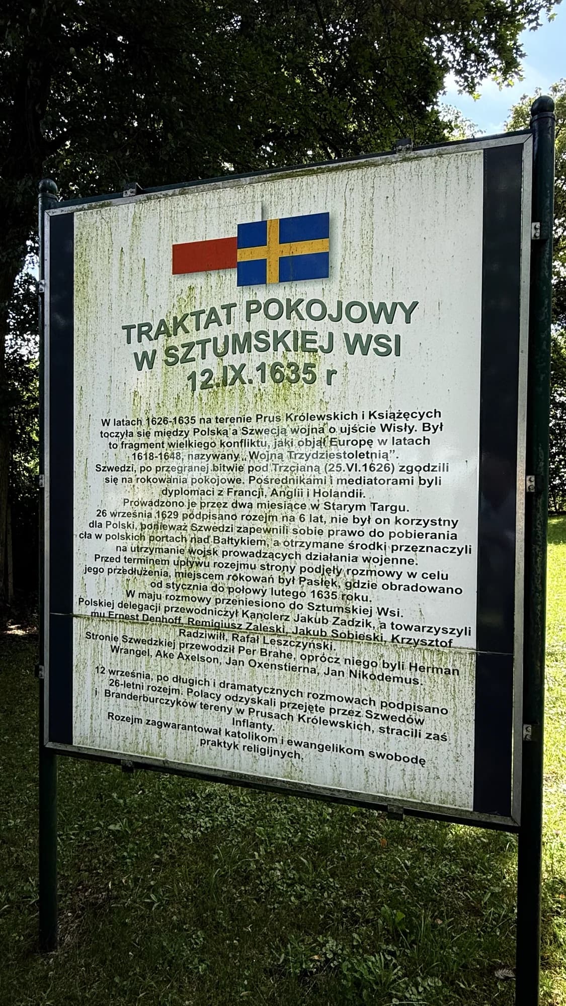 Tablica opisująca traktat pokojowy w Sztumskiej Wsi z 12 września 1635 roku